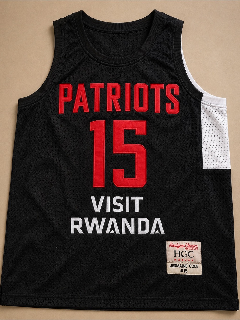 Patriots #15 Visit Rwanda Basketball Jersey - Black with Red & White Accents